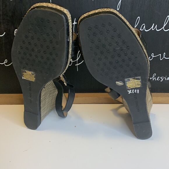 Antonio Melani Black Suede Slingback T-Strap Cork Wedge Heels - 10M - Picture 10 of 12